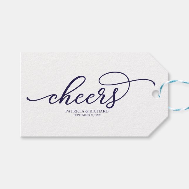 Étiquettes-cadeau Tchic Bleu Marine Script Cheers  (Devant (Horizontal))