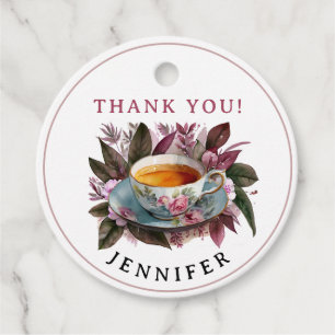 Étiquettes Cadeau Tea Party Bourgogne Floral Chai Aquarelle