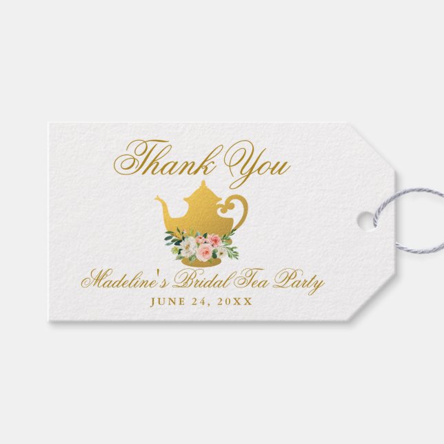 Étiquettes-cadeau Tea Party Fête des mariées or Merci (Devant (Horizontal))