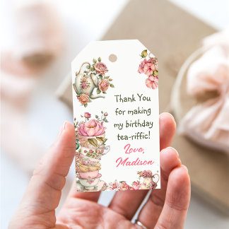 Étiquettes-cadeau Tea Party or rose Floral Merci d'anniversaire