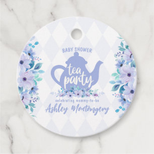 Étiquettes Cadeau Tea Party Purple Aquarelle Baby shower