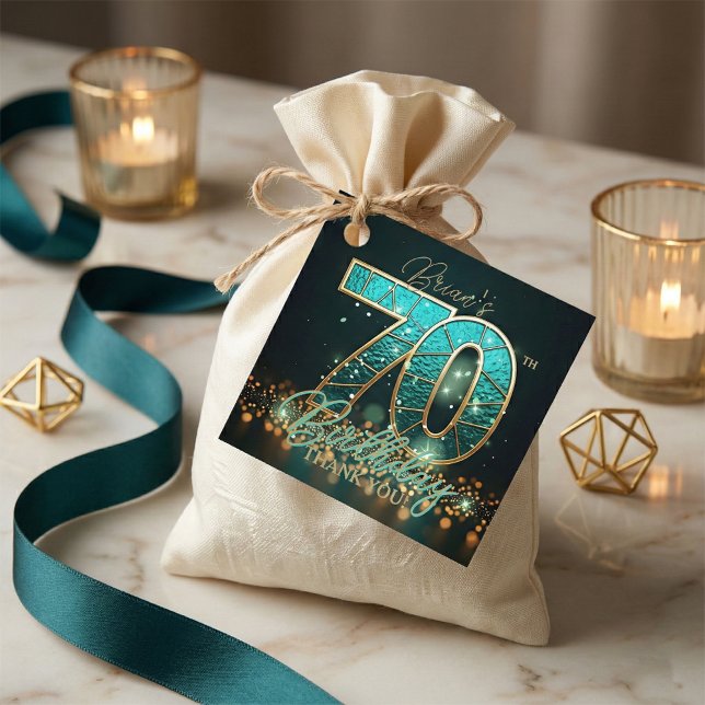 Étiquettes Cadeau Teal Gold Mosaic 70th Birthday Thank You (Créateur téléchargé)