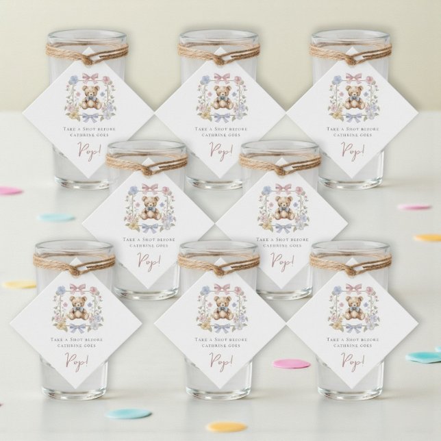 Étiquettes Cadeau Teddy Bear Floral Wreath Baby Shower drinks (Créateur téléchargé)