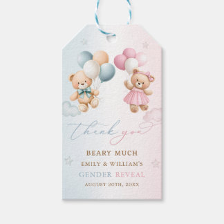 Étiquettes-cadeau Teddy Bear Gender Reveal Thank You Gift Tags