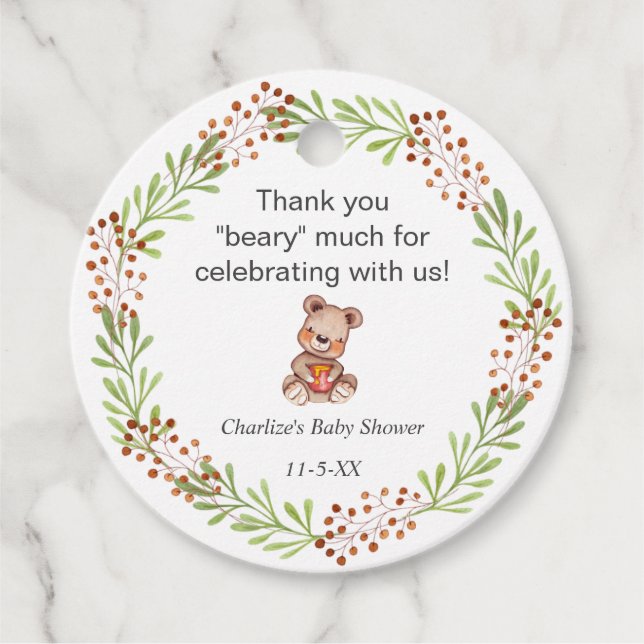 Étiquettes Cadeau Teddy Bear Honey Bee baby shower merci Favoriser T (Devant)