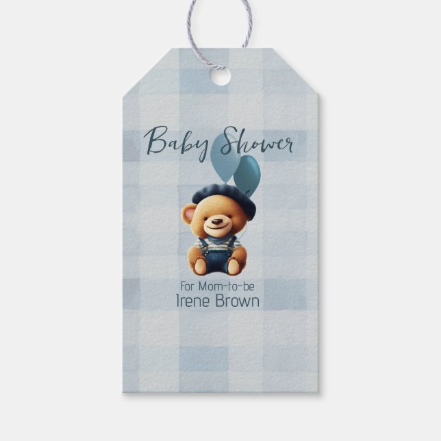 Étiquettes-cadeau Teddy Bear Jean Baby shower Bleu (Devant)