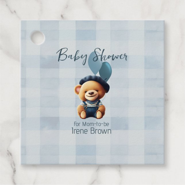 Étiquettes Cadeau Teddy Bear Jean Baby shower Bleu (Devant)