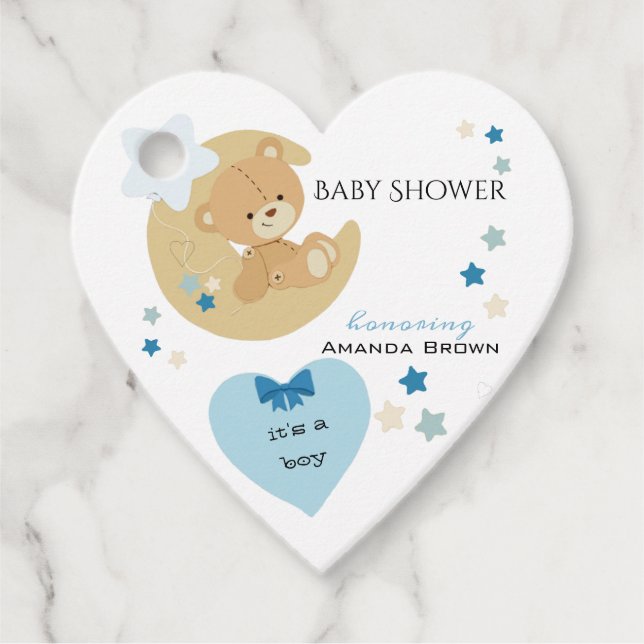 Étiquettes Cadeau Teddy Bear Love Baby Boy Douche | (Devant)
