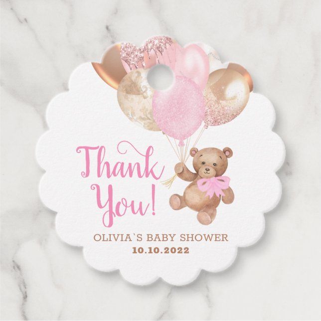 Étiquettes Cadeau Teddy Bear Merci Baby shower Faveurs Balises cadea (Devant)