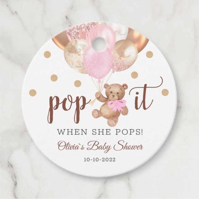 Étiquettes Cadeau Teddy Bear Pop It Baby shower Favoriser les étique (Devant)