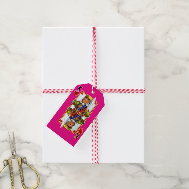 Étiquettes-cadeau Teddy Bear Roi des Coeurs (Avec de la ficelle)