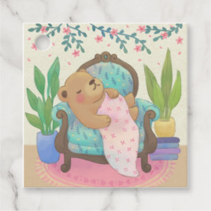 Étiquettes Cadeau Teddy Bear sur fauteuil Vintage Illustration