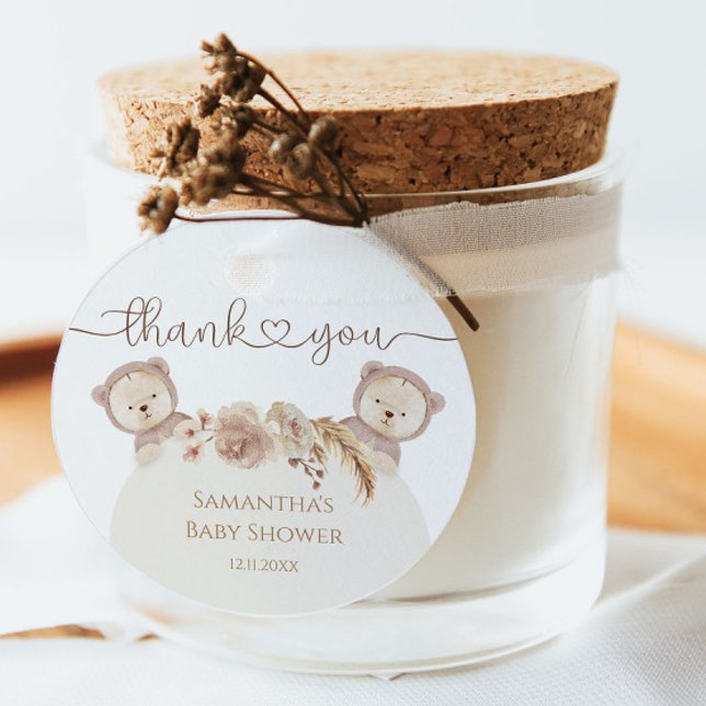 Étiquettes Cadeau Teddy Bear Twins Baby shower Boho Floral (Créateur téléchargé)
