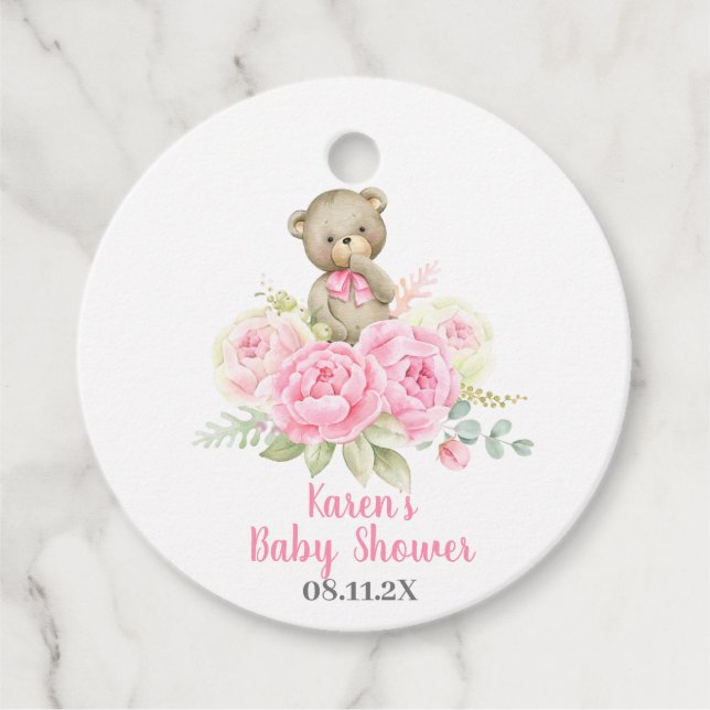 Étiquettes Cadeau Teddy ours Baby shower fille (Devant)