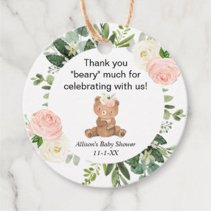 Étiquettes Cadeau Teddy ours rose floral fille baby shower merci