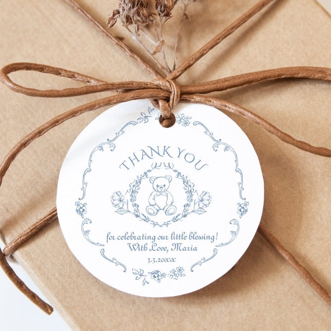 Étiquettes Cadeau Teddy ours Vintage baby shower Merci (Créateur téléchargé)