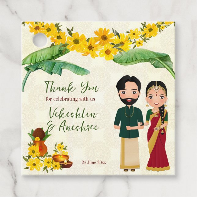 Étiquettes Cadeau Telugu Tamil mariage indien du Sud personnalisé (Devant)