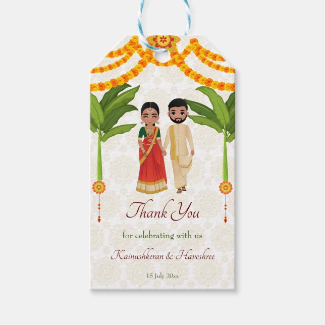 Étiquettes-cadeau Telugu Tamil mariage marigolds bananier (Devant)