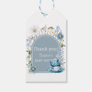 Étiquettes-cadeau Temps de thé bleu poussiéreux pour la baby shower
