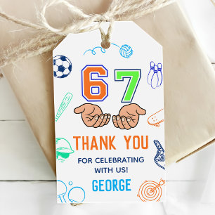 Étiquettes-cadeau Tendance de mème sportif 6 7 Six Sept Anniversaire