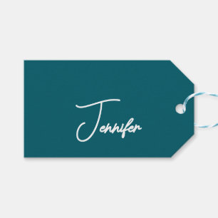 Étiquettes-cadeau Tendance sarcelle foncé Moderne Minimaliste Nom éc