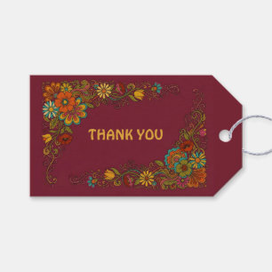 Étiquettes-cadeau Tendrils Fleur Rétro Puissance - Cadre d'étiquette
