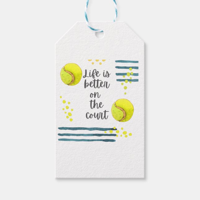 Étiquettes-cadeau Tennis Life est meilleur sur la aquarelle de court (Devant)