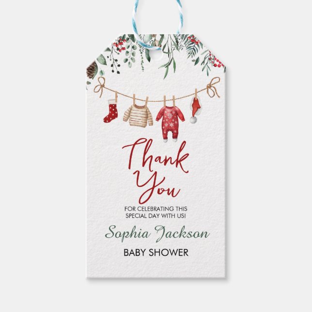 Étiquettes-cadeau Tenue de bébé Noël Bébé Shower Hiver (Devant)