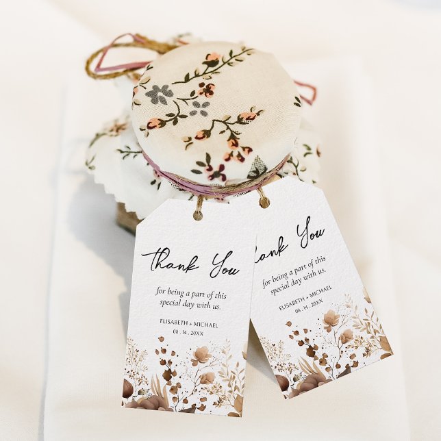 Étiquettes-cadeau Teracotta bohème rustique Merci floral (Enhance your rustic wedding gifts with charming thank you tags, adding an elegant finishing touch.)