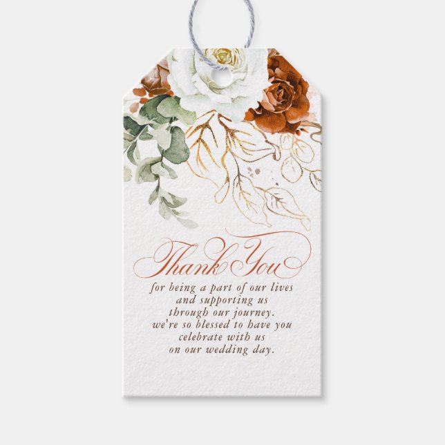 Étiquettes-cadeau Terracotta and White Flowers Boho Thank You (Devant)