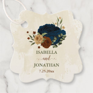 Étiquettes Cadeau Terracotta & bleu marine mariage fleuri