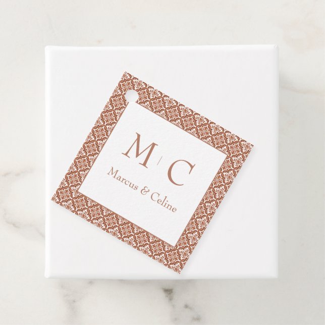 Étiquettes Cadeau Terracotta Burn Orange Toscan Villa Mariage (En situation)