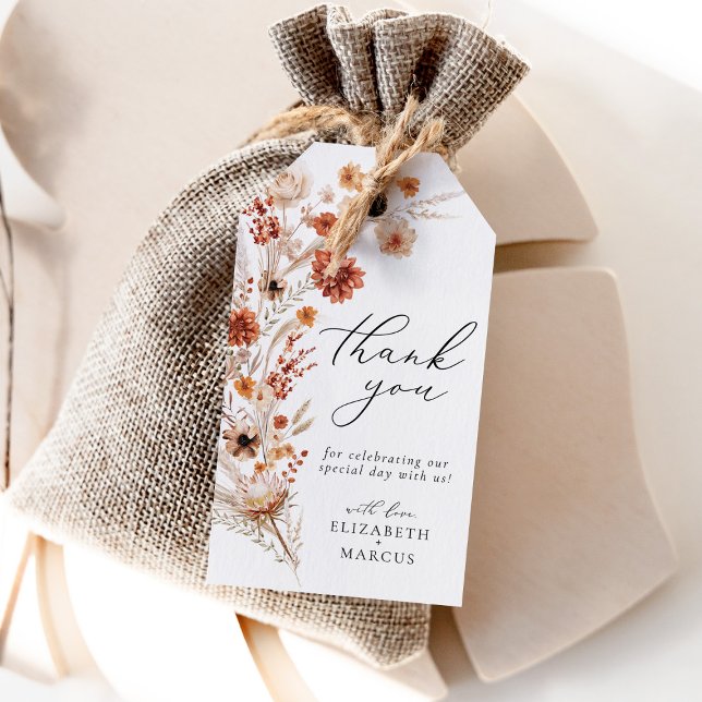 Étiquettes-cadeau Terracotta Dahlia Fleur sauvage Mariage élégant Fa (Créateur téléchargé)