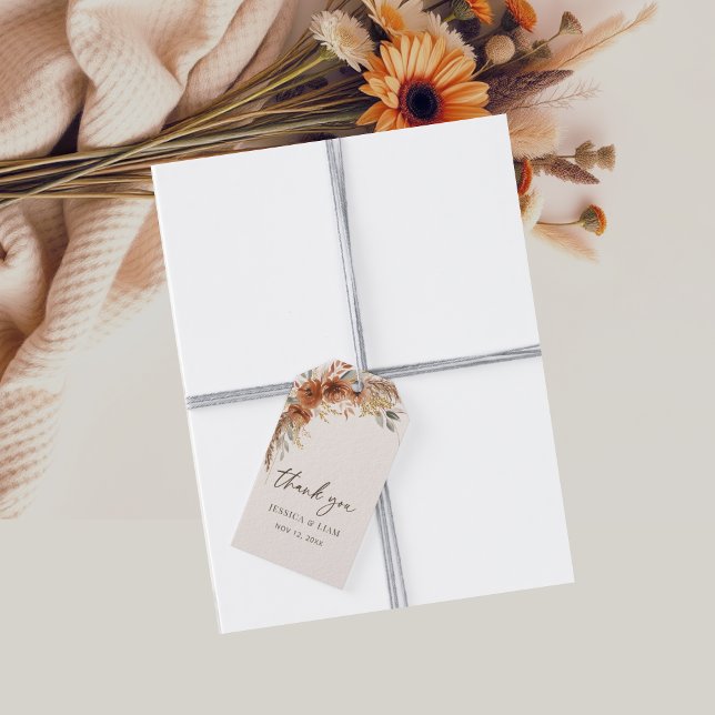 Étiquettes-cadeau Terracotta Fall Mariage Floral Favor Merci (Terracotta Fall Floral Wedding Favor Thank you Gift Tags)