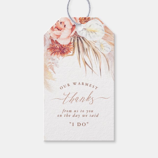 Étiquettes-cadeau Terracotta Floral Pampas Grass Mariage (Devant)