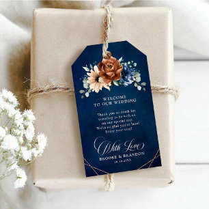 Étiquettes-cadeau Terracotta Marine Bleu Mariage géométrique Bienven