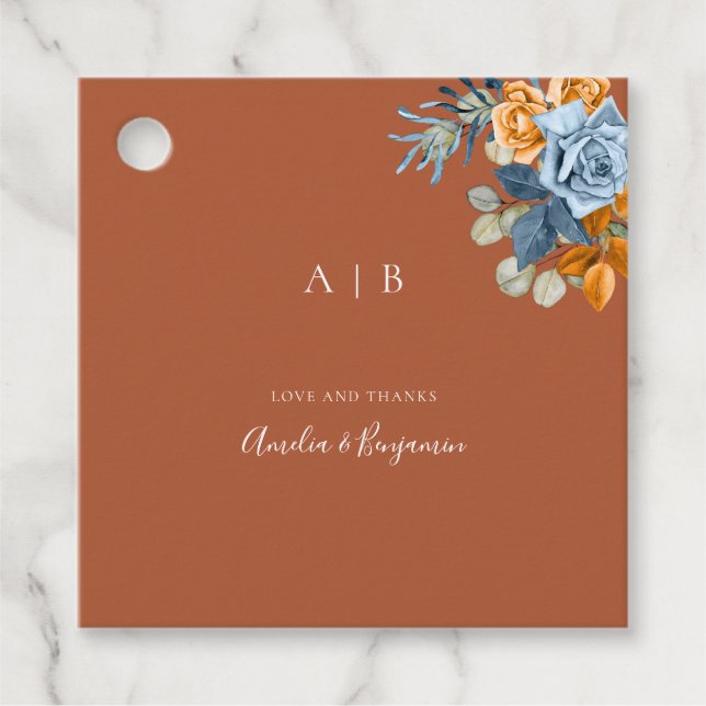Étiquettes Cadeau Terracotta Marine Blue Rust Russe Merci Mariage (Devant)