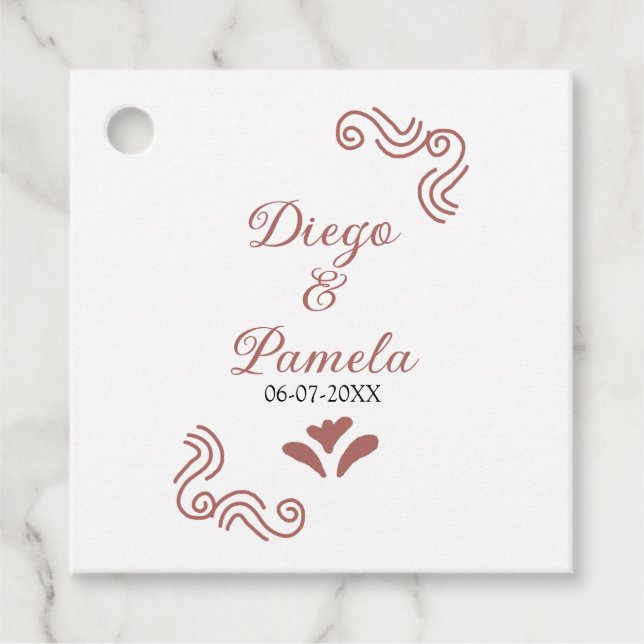 Étiquettes Cadeau Terracotta noir rustique espagnol mariage couple f (Devant)