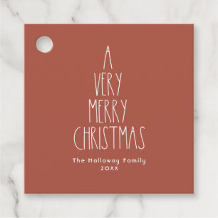Étiquettes Cadeau Terracotta Rouge Boho Polka Carré de Noël