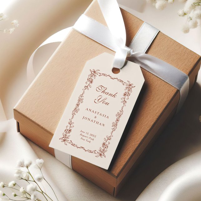 Étiquettes-cadeau Terracotta Vintage Mariage Floral Merci (Créateur téléchargé)