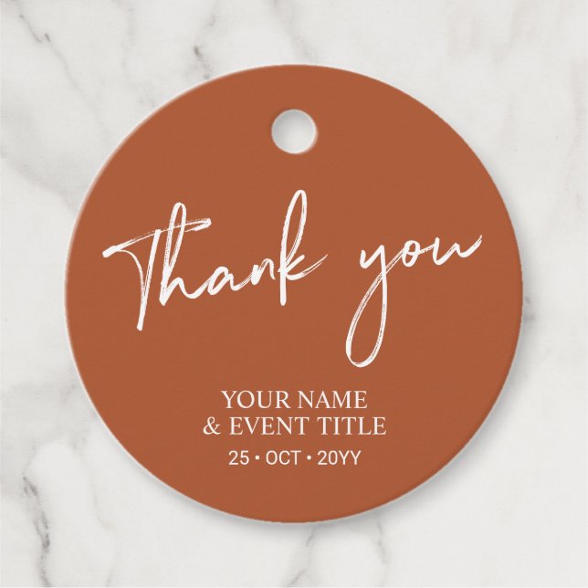 Étiquettes Cadeau Terratta Brush Script Fête d'automne Merci (Devant)