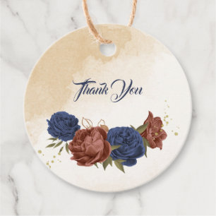 Étiquettes Cadeau terre cuite bleu marine fleuri mariage
