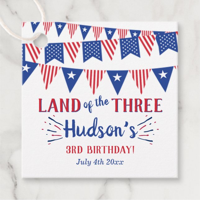 Étiquettes Cadeau Terre Des Trois ! 4 juillet 3ème anniversaire (Devant)