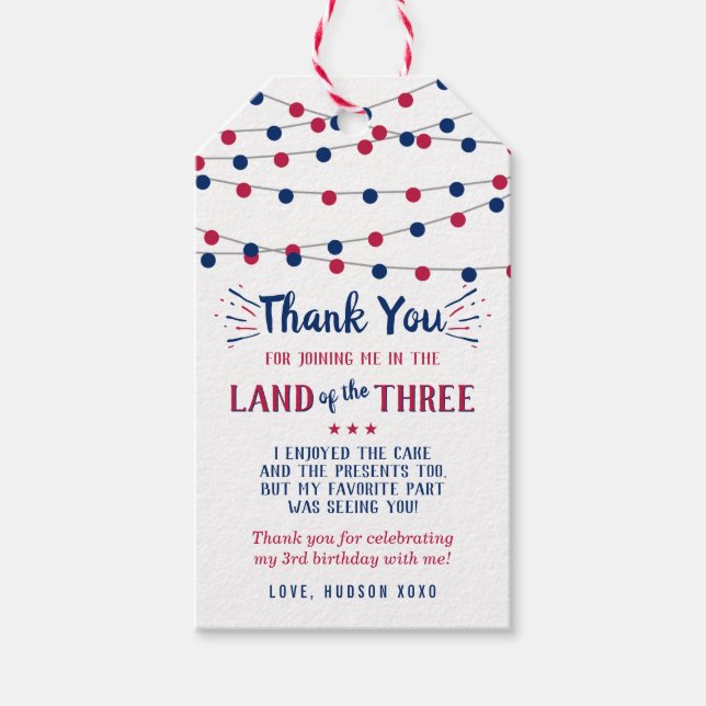 Étiquettes-cadeau Terre Des Trois ! 4 juillet 3ème anniversaire (Devant)