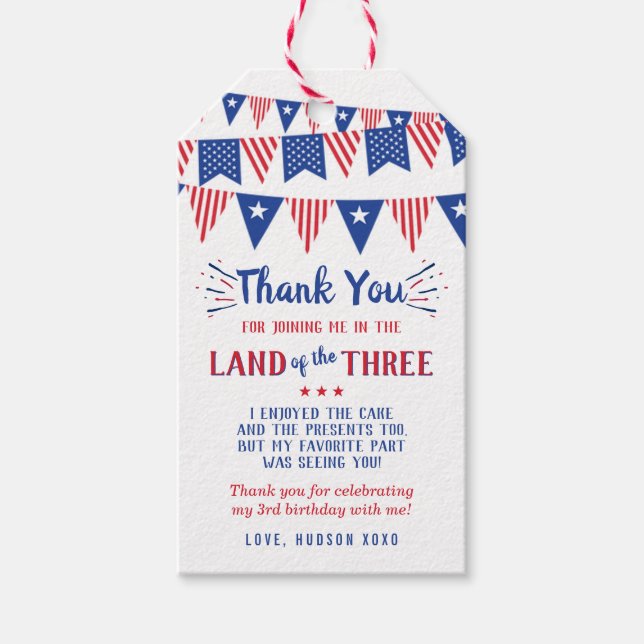 Étiquettes-cadeau Terre Des Trois ! 4 juillet 3ème anniversaire (Devant)