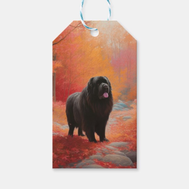 Étiquettes-cadeau Terre-Neuve en automne Leaves Fall Inspire (Devant)