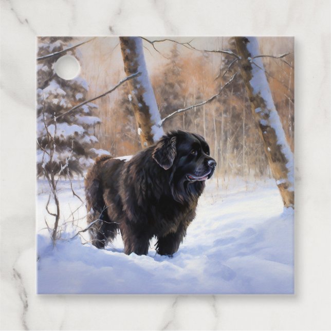 Étiquettes Cadeau Terre-Neuve Laissons neiger Noël (Devant)