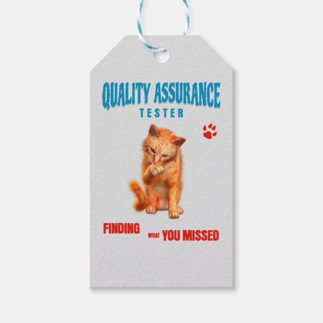 Étiquettes-cadeau Testeur QA Humour de chat (Devant)
