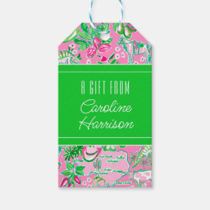 Étiquettes-cadeau Texas Map Pink & Green Preppy Motif