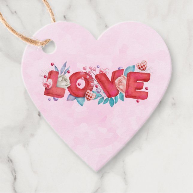 Étiquettes Cadeau Texte d'amour rouge en lettres bloc gras Aquarelle (Devant)